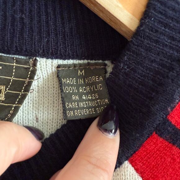 80s Vintage HIGH SIERRA | Red, White and Blue Colorblock Ski Sweater | Medium - Picture 4 of 6